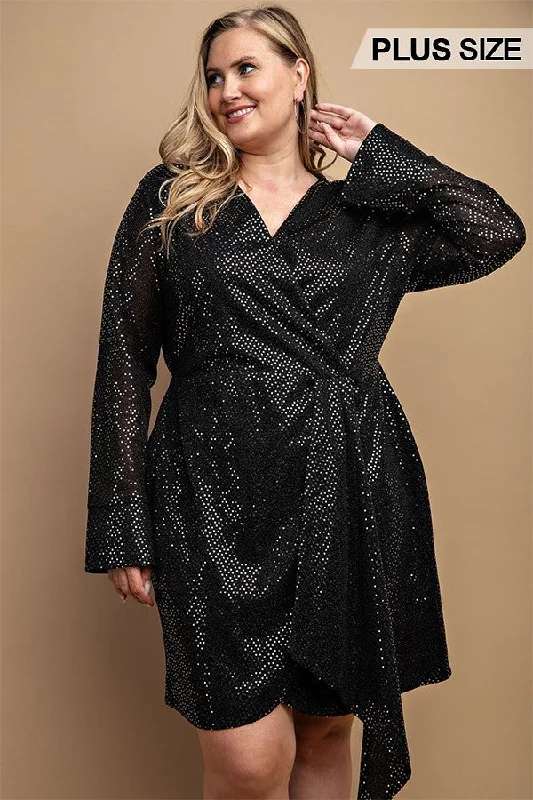 Metallic Wrap Dress With Split Cuff And Snap Buttons Anniversary unclassified dresses