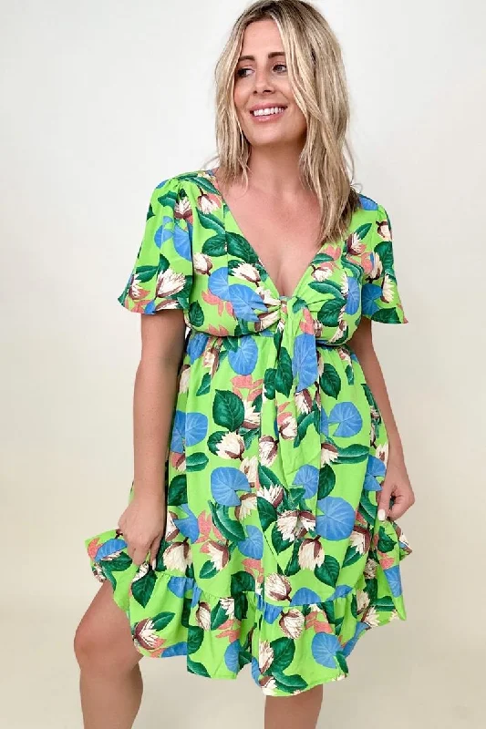 Gigio Tropical Print Flutter Sleeve Dress - Ships from The USA Ruffled unclassified dresses