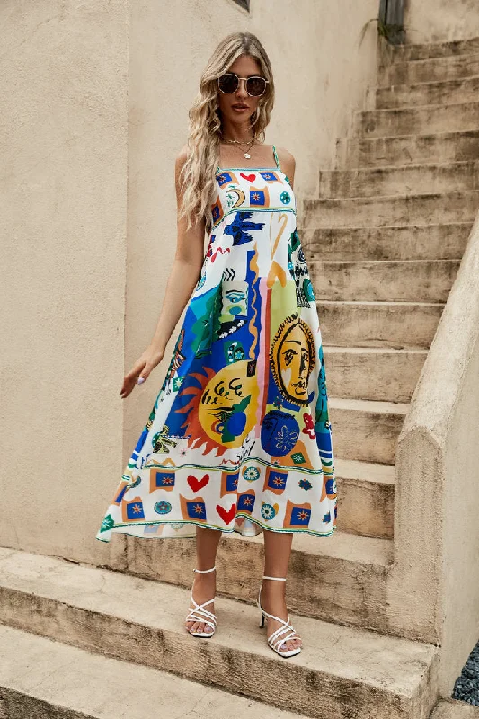 Graffiti Print Swing Dress Sleeveless unclassified dresses