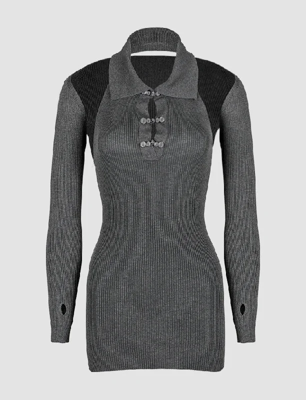 Gray Halter Cut Out Knit Dress Unique unclassified dresses