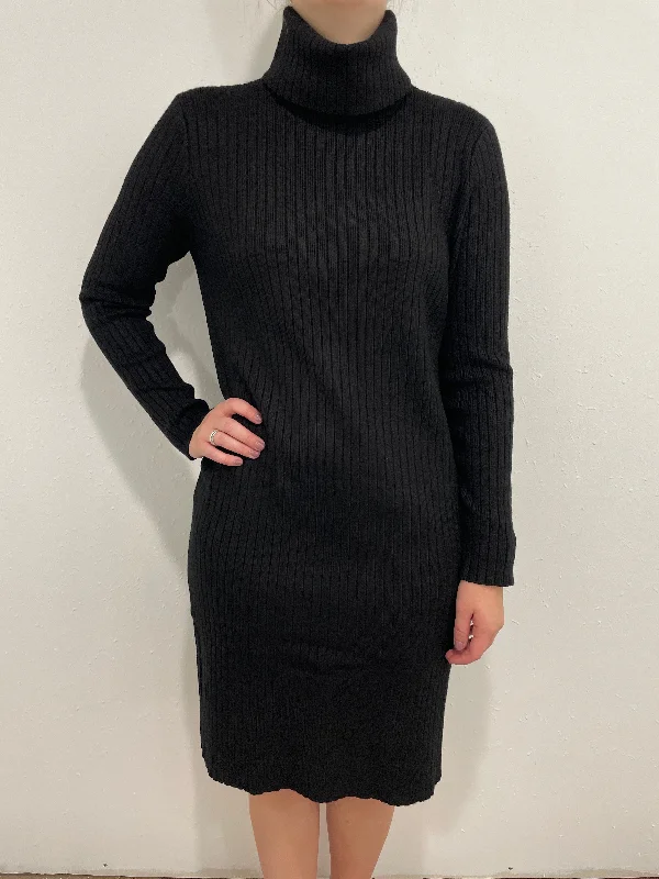 HANA RIBBED TURTLENECK DRESS - BLACK Comfortable unclassified dresses