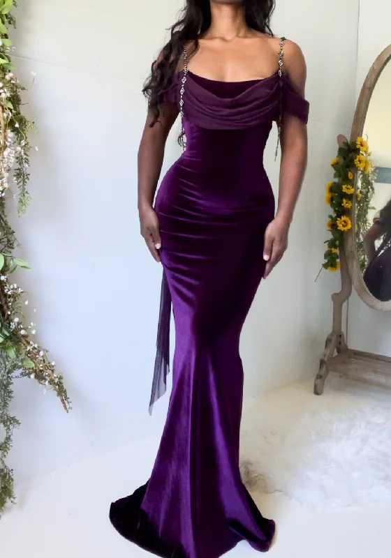 Handmade Purple Velvet Draped Gown (Handmade to Order) Ruffled unclassified dresses