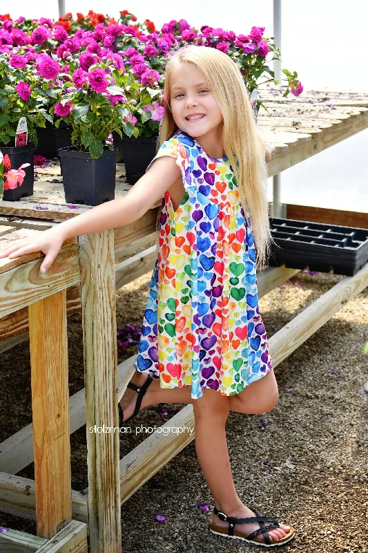 I Love Watercolor Hearts Milk Silk Flutter Dress Tiered unclassified dresses