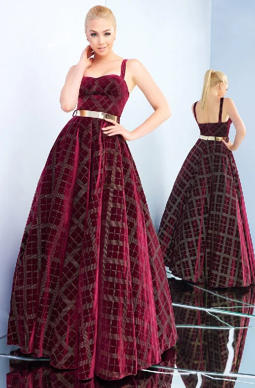 Ieena Duggal - Velvet Plaid Ornate Ballgown 25949ISC Silk unclassified dresses