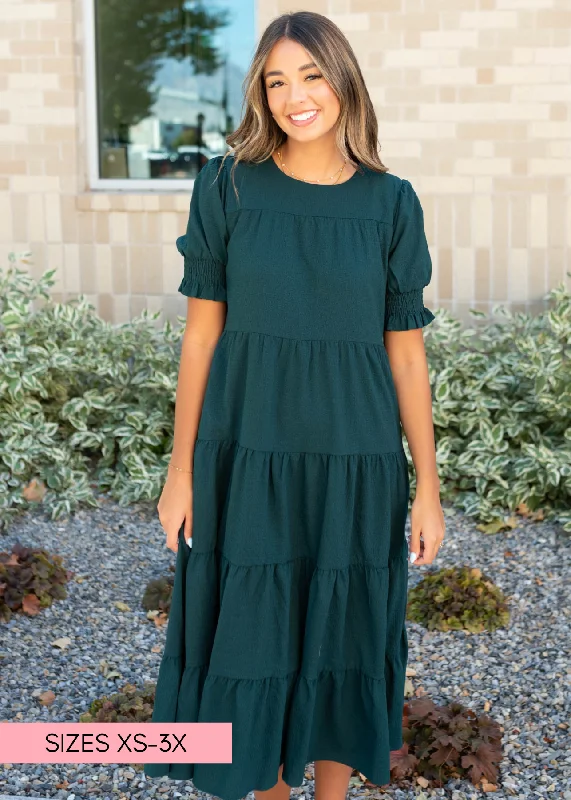 Janessa Tiered Dark Green Dress Vacation unclassified dresses