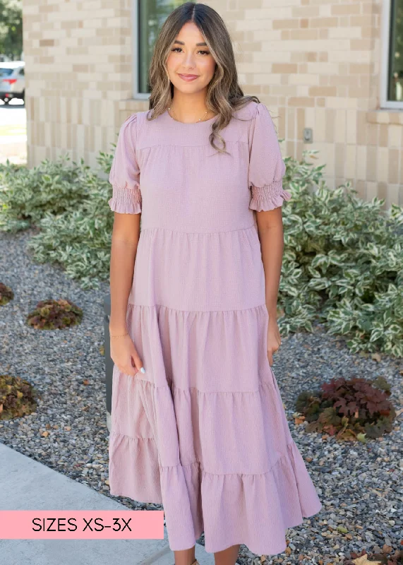 Janessa Tiered Dusty Lilac Dress Lace unclassified dresses