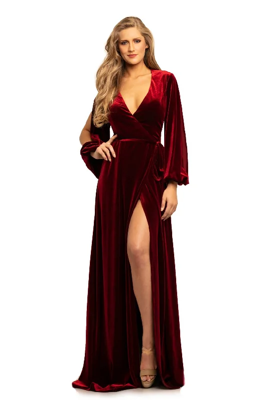 Johnathan Kayne - Velvet High Slit Wrap Evening Dress 9243SC Ruffled unclassified dresses