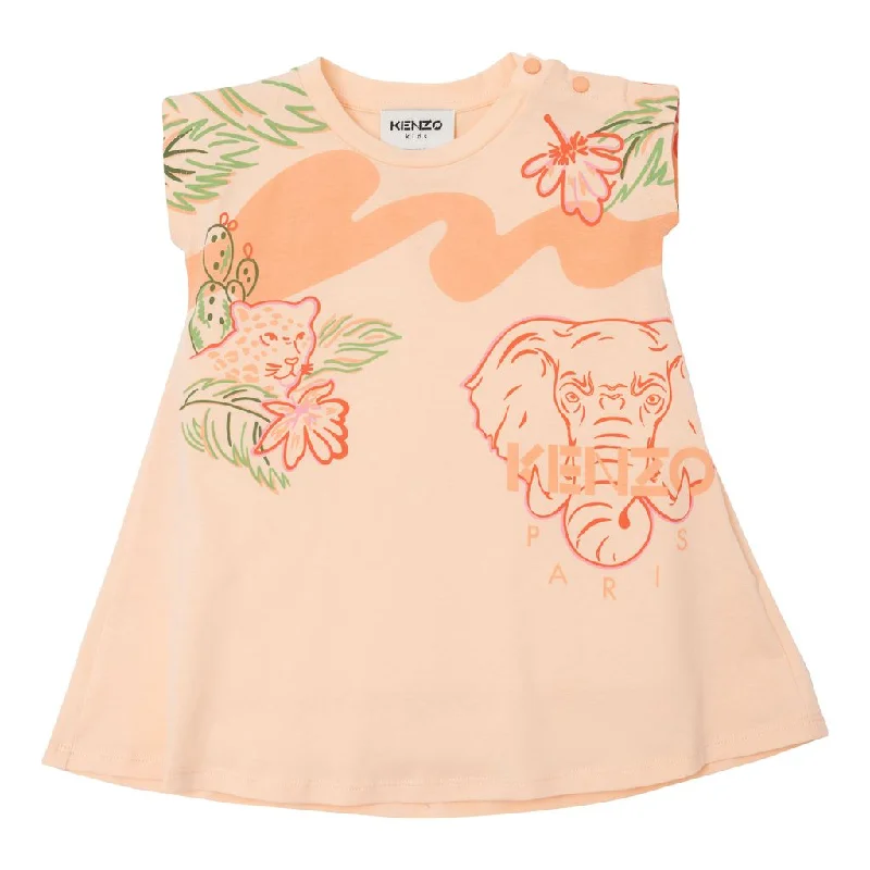 Peach Pink Animal Graphic Dress Floral unclassified dresses