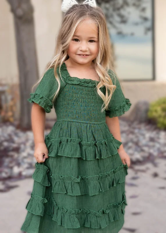 Korin Green Ruffle Tiered Little Girl Dress Date night unclassified dresses