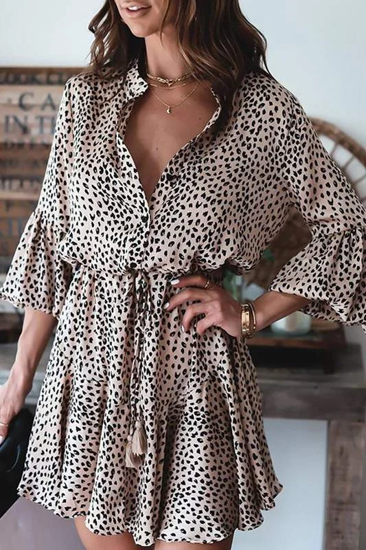 LEOPARD ADJUSTABLE DRAWSTRING DRESS Short unclassified dresses