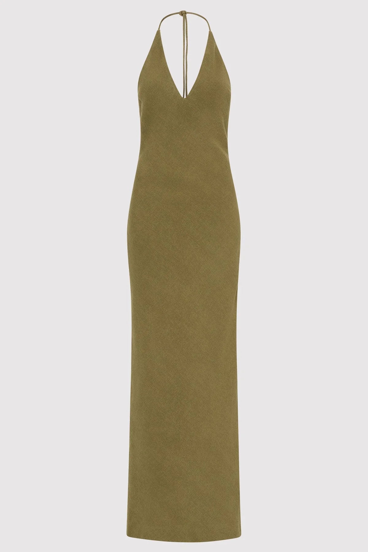 Linen Bias Halter Dress - Olive Floral unclassified dresses