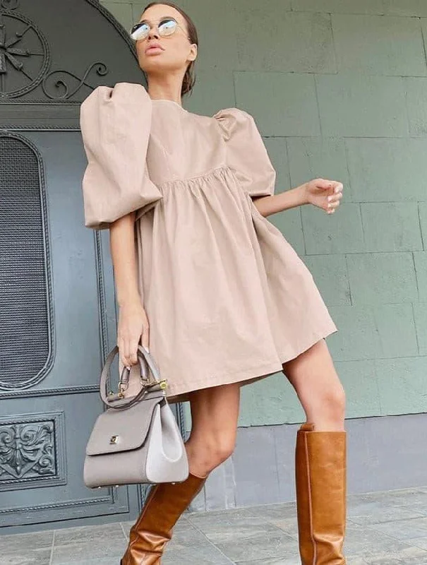 Loose puff sleeves cotton dress Cotton unclassified dresses