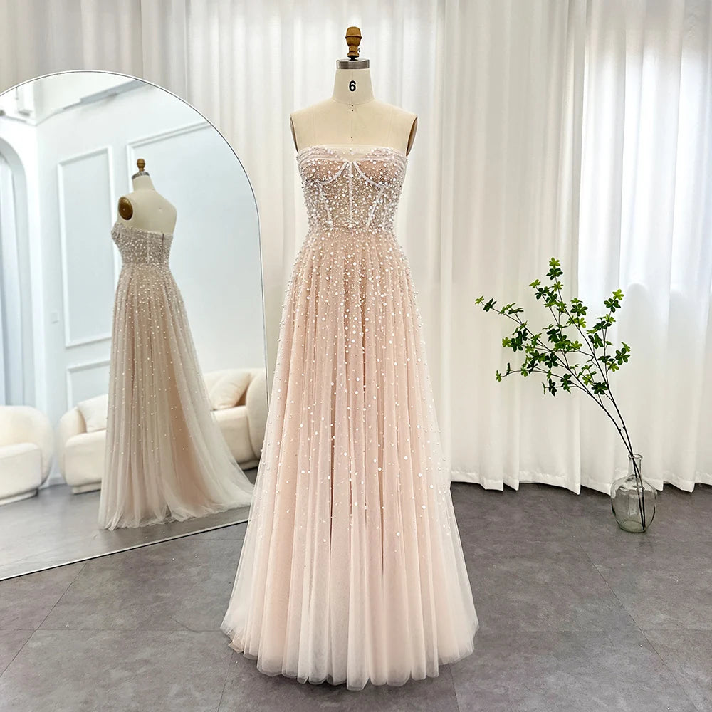 Luxury Beaded Strapless Dress with Gloves Elegant unclassified dresses