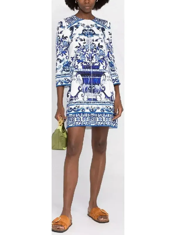 Majolica-Print Shift Dress High-low unclassified dresses