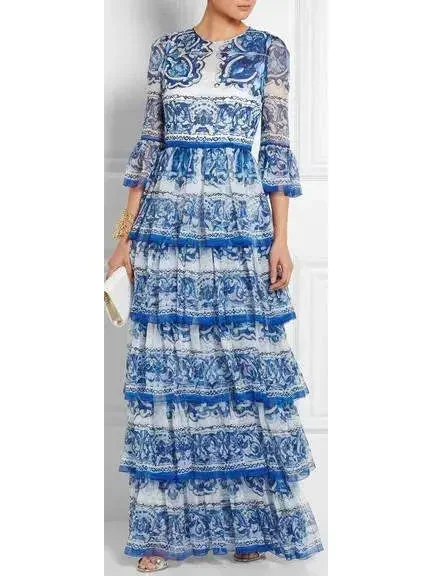 Majolica Tile Printed Tiered Gown Plus size unclassified dresses