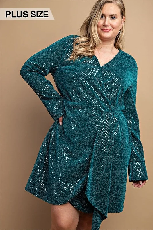 Metallic Wrap Dress With Split Cuff And Snap Buttons - 2 colors Boho unclassified dresses