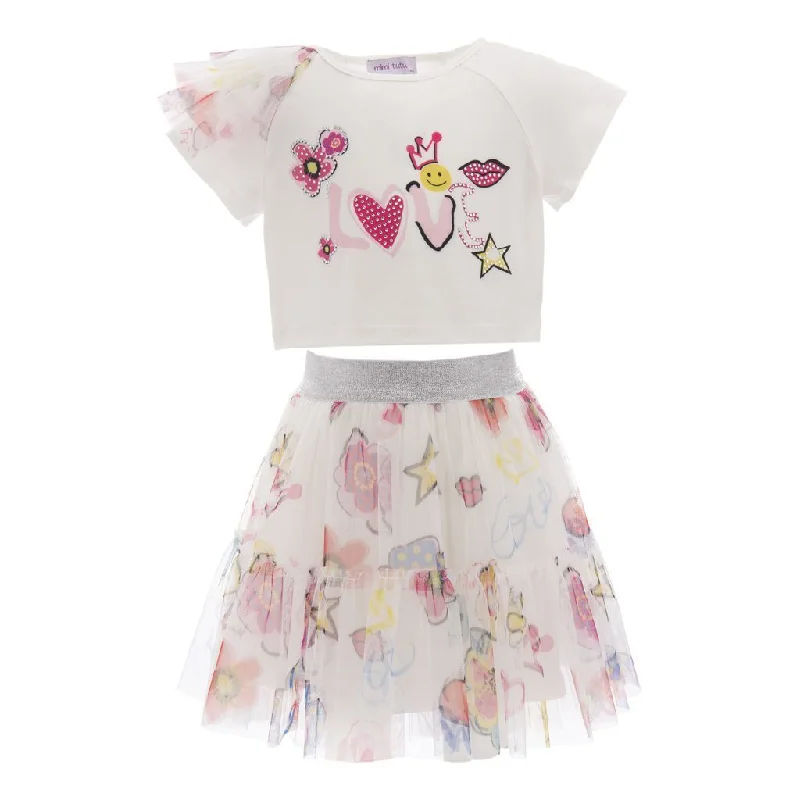 White Love Graphic Tutu Outfit Preppy unclassified dresses