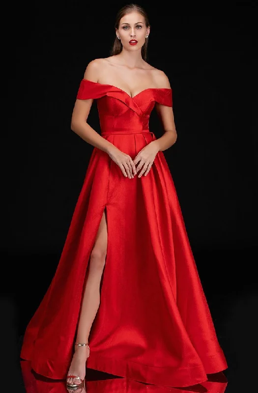 Nina Canacci - 5152SC Folded Off-Shoulder A-Line with Slit Chiffon unclassified dresses