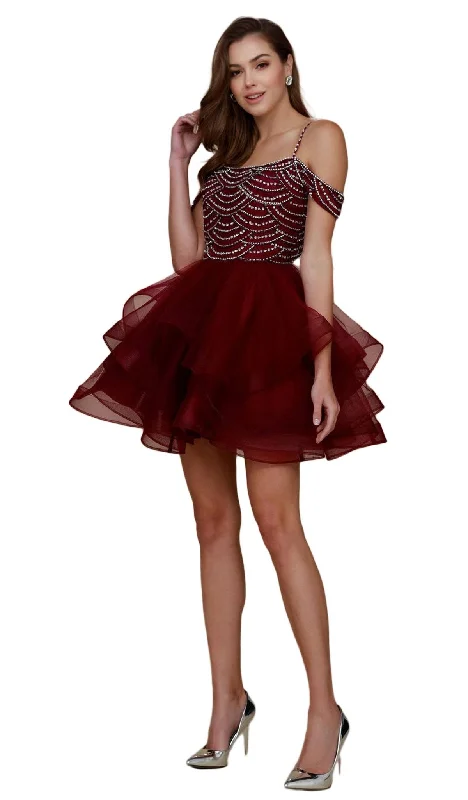 Nox Anabel - Beaded Tiered A-Line Dress T668SC Lightweight unclassified dresses