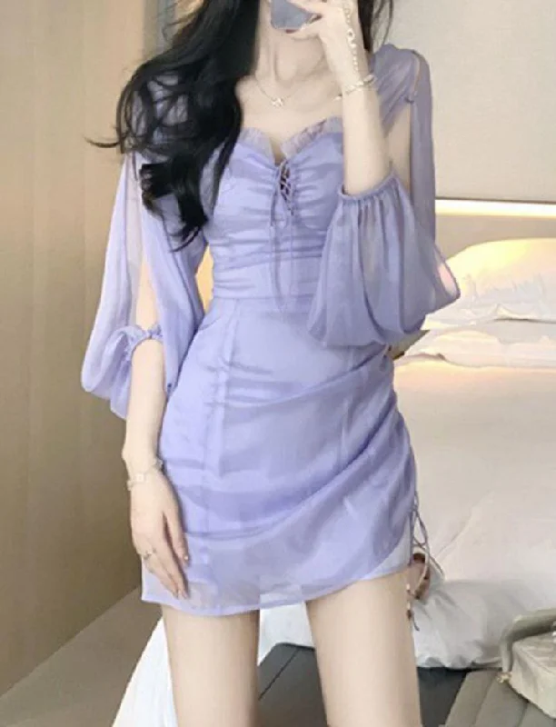 Off-the-shoulder Waist Design Ruffle Edge Chiffon Mesh Summer Dress Casual chic unclassified dresses