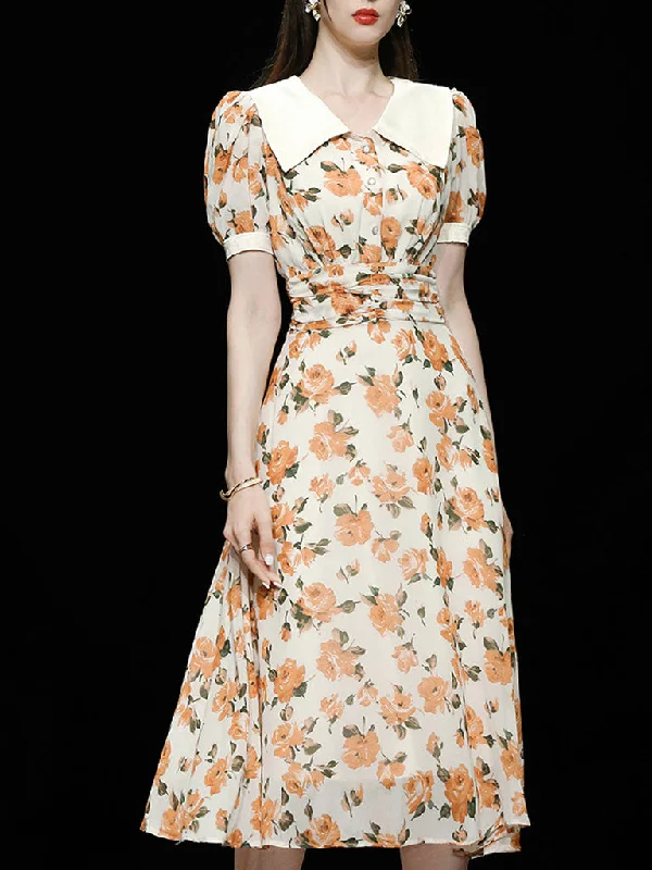 Orange Rose Chelsea Collar Puff Sleeve 1940S Dress Unique unclassified dresses