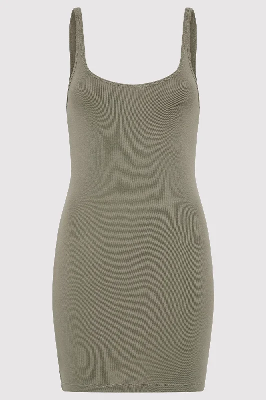 Organic Cotton Slip Dress - Smokey Olive Color block unclassified dresses