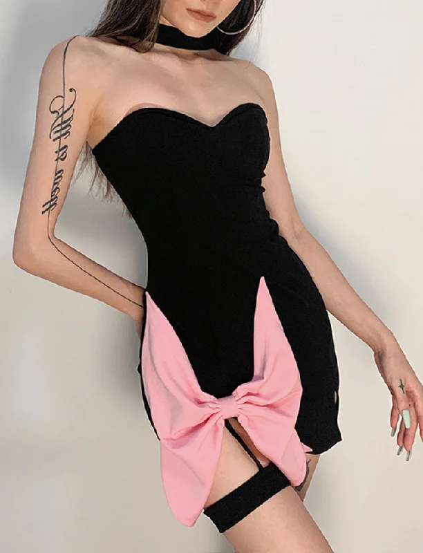 Pink Bowknot Solid Halter Dress Popular unclassified dresses