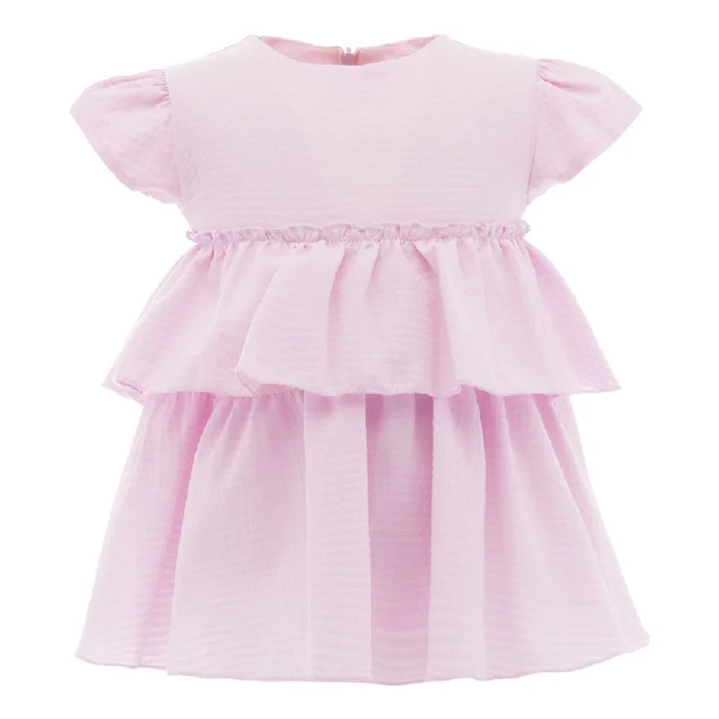 Pink Ruffle Overlay Dress Color block unclassified dresses