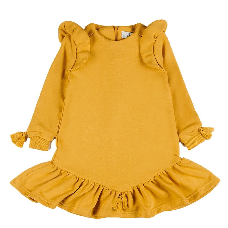 Yellow Ruffled Tassle Dress Vacation unclassified dresses