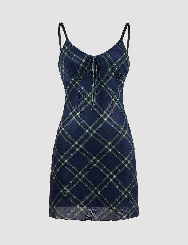 Plaid Mesh Cami Dress Elegant evening unclassified dresses