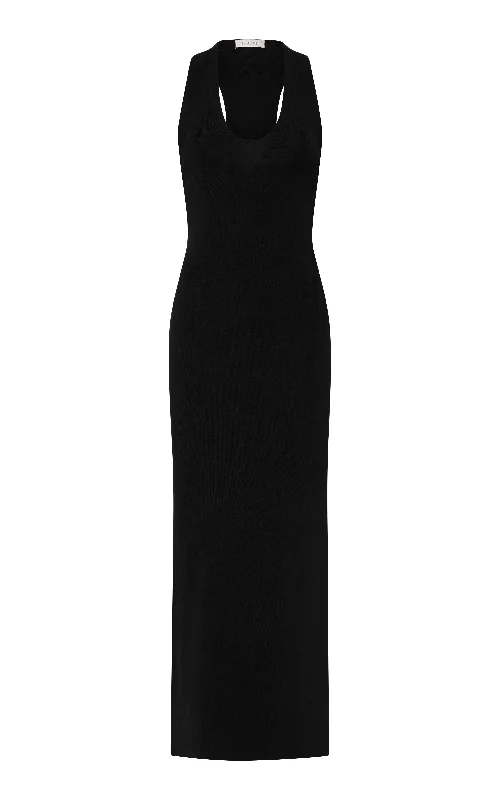 Plunge Neck Knit Dress - Black Breathable unclassified dresses