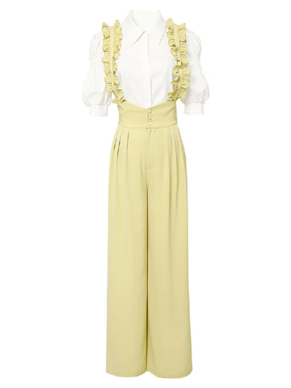 2PS Vintage Top And Yellow Ruffles Pant Suit Anniversary unclassified dresses