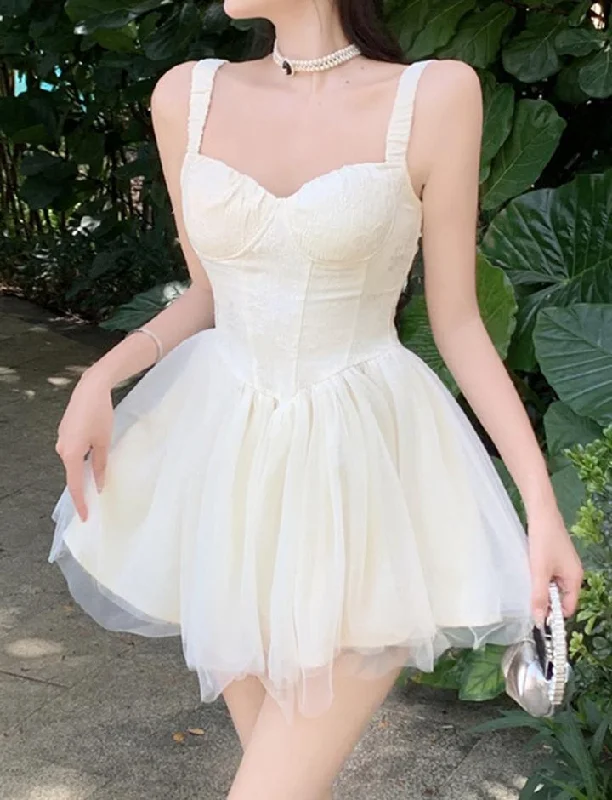 Princess Style Mesh A-Line Sling Summer White Corset Dress Casual chic unclassified dresses