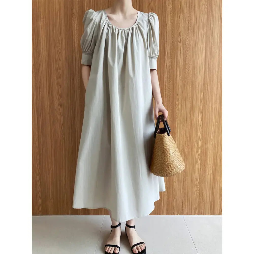 Puff Sleeve Mid-Length Dress Neutral tone unclassified dresses