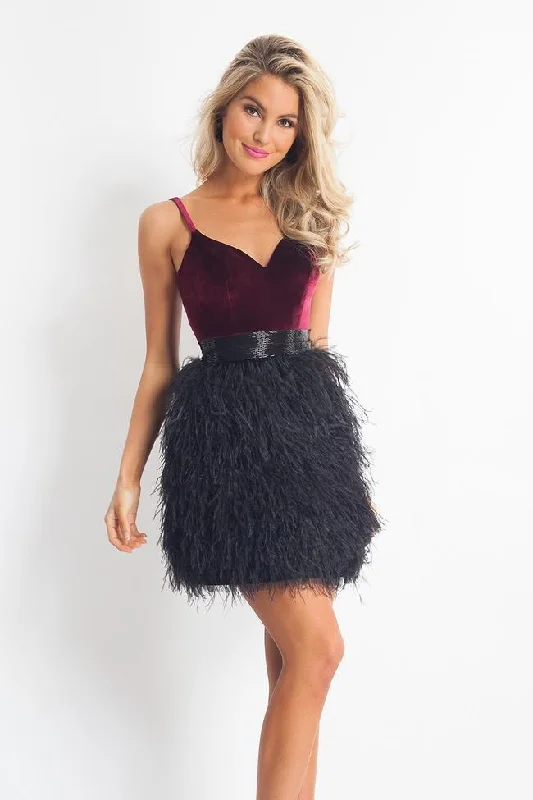 Rachel Allan 4682 - Velvet Sweetheart Feathered A-line Dress Open-back unclassified dresses