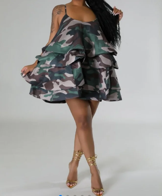 Ruffled Camo Halter Dress Tiered unclassified dresses