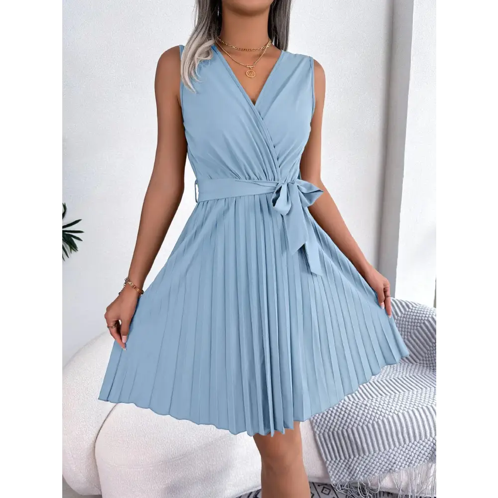 Elegant Cross V-Neck Sleeveless Pleated Dress Long sleeve unclassified dresses