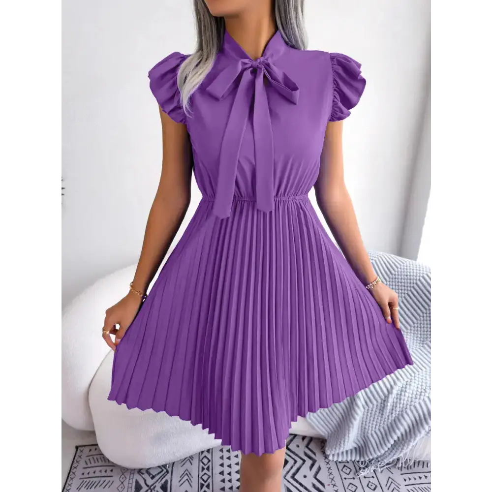 Elegant Tied Waist Pleated Dress Polka dot unclassified dresses