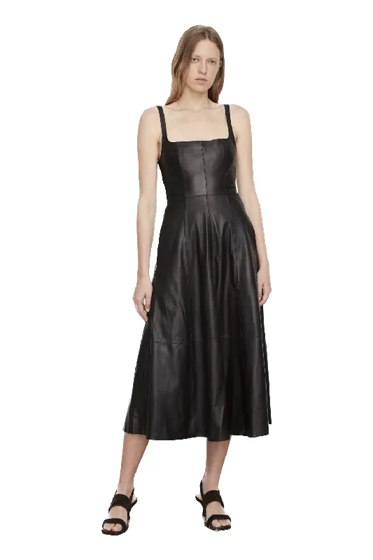 Square-Neck Leather Dress - Black Casual chic unclassified dresses