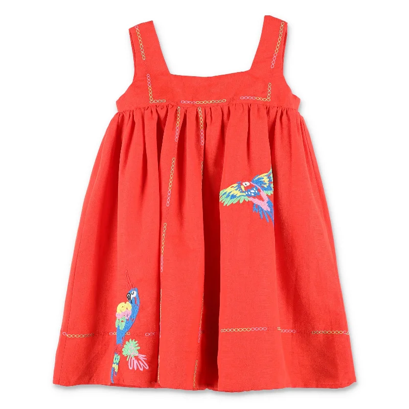 Red Sleeveless Linen Parrots Dress Anniversary unclassified dresses