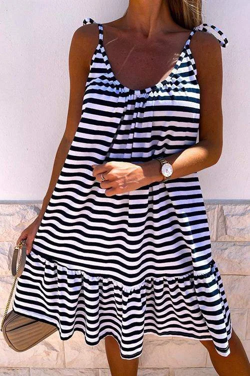 STRIPE RUFFLES HEM BACKLESS SLIP DRESS Summer unclassified dresses