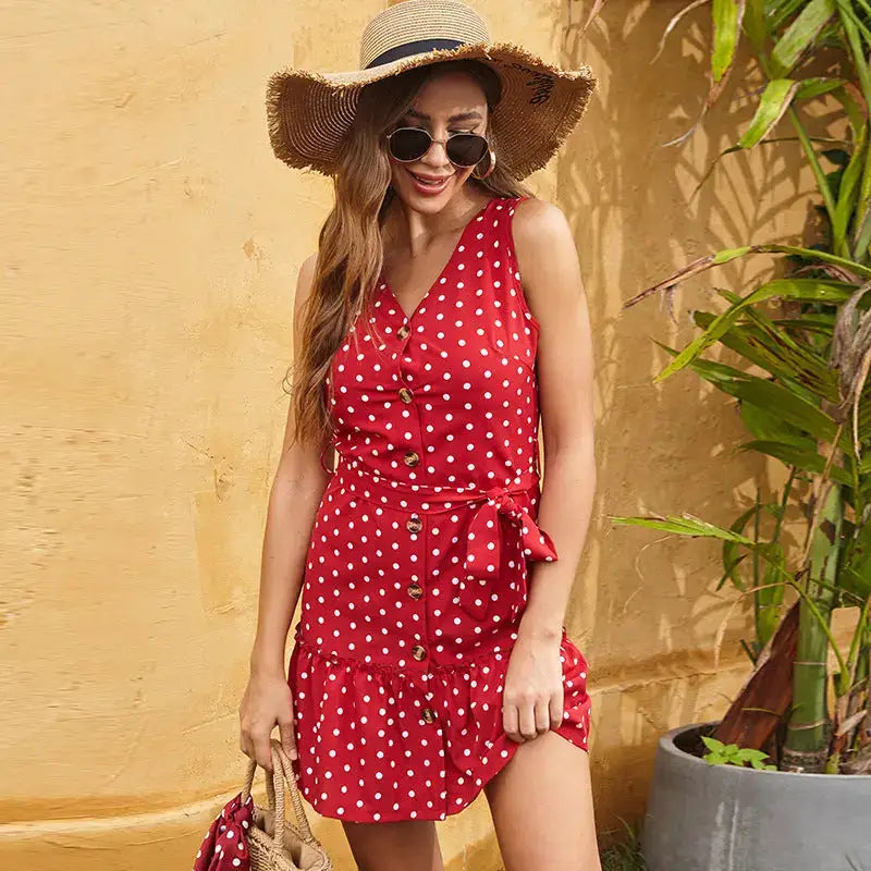 Sleeveless Polka Dot Vest Dress Budget-friendly unclassified dresses