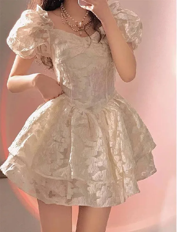 Sweet and Spicy Square Neck Puff Sleeve Princess Windy Dress Flowy unclassified dresses