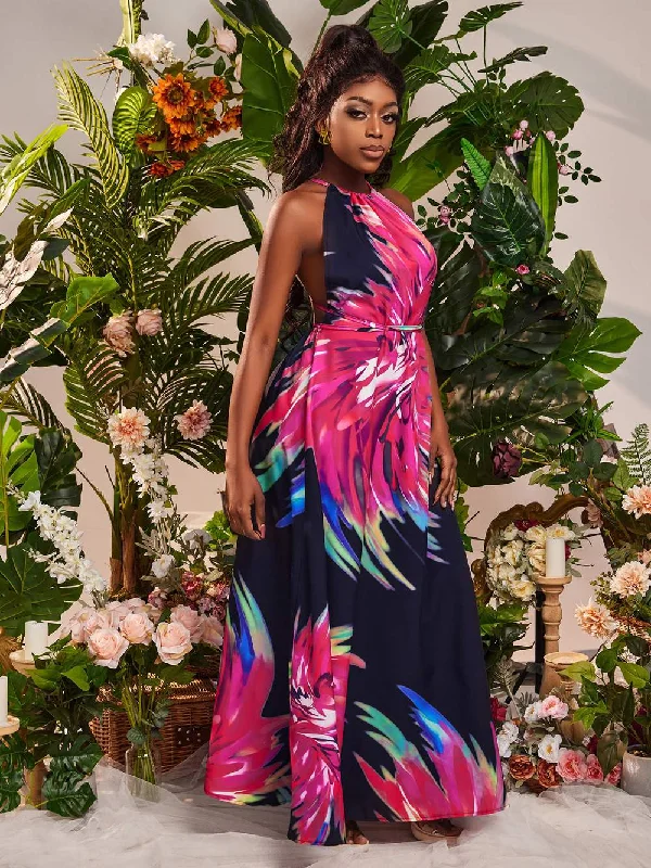 SXY TROPICAL PRINT BACKLESS DRESS Office unclassified dresses