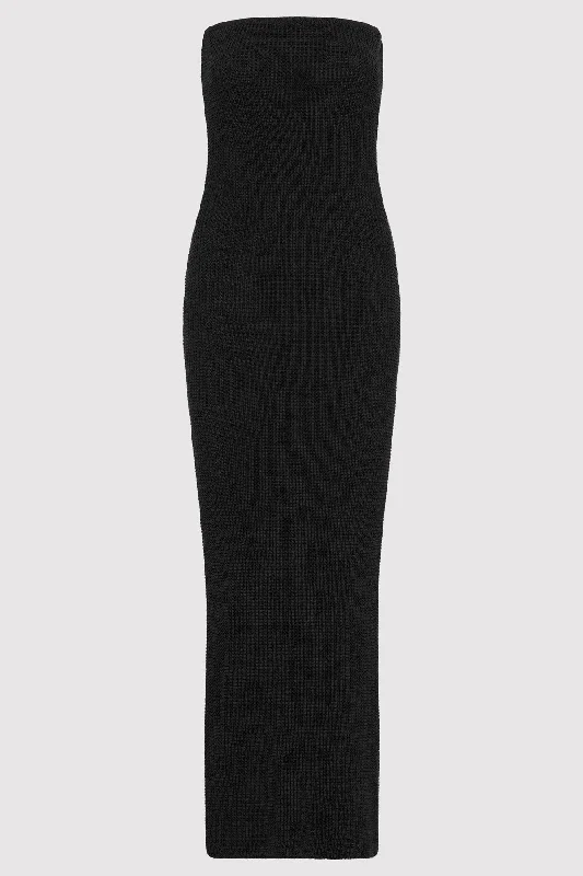 Textured Knit Column Dress - Black Cotton unclassified dresses