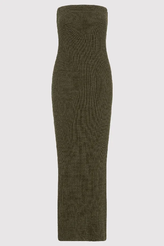 Textured Knit Column Dress - Khaki Tulle unclassified dresses