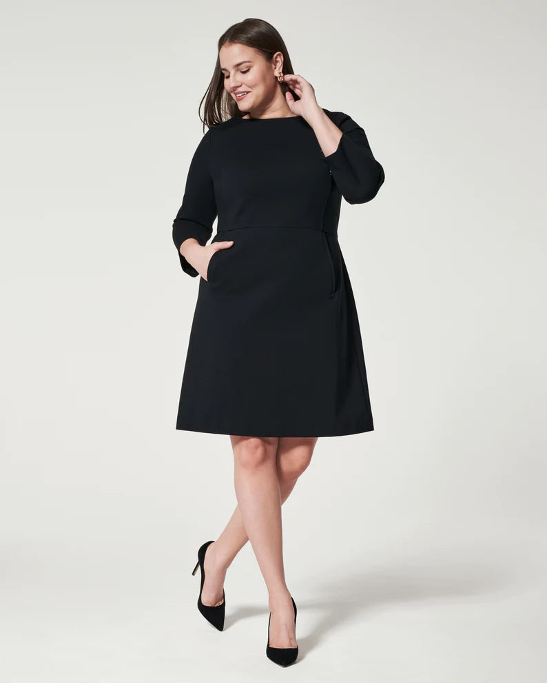 The Perfect A-line 3/4 Sleeve Dress | Black Soft fabric unclassified dresses