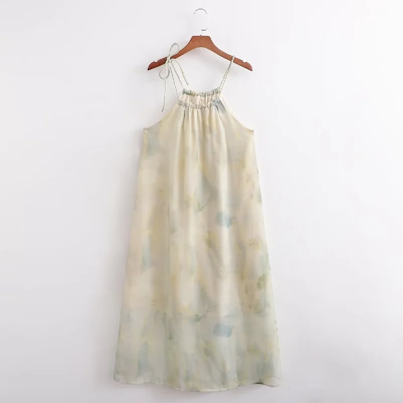 Tie Dye Drawstring Halter Dress Designer unclassified dresses