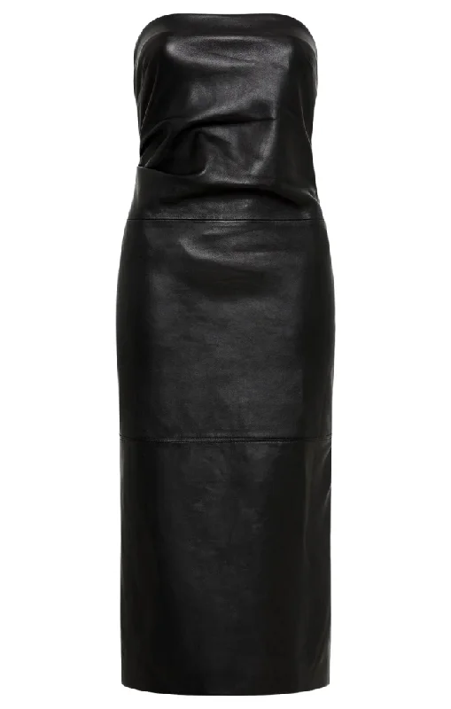 Tuck Detail Leather Dress - Black Everyday wear unclassified dresses