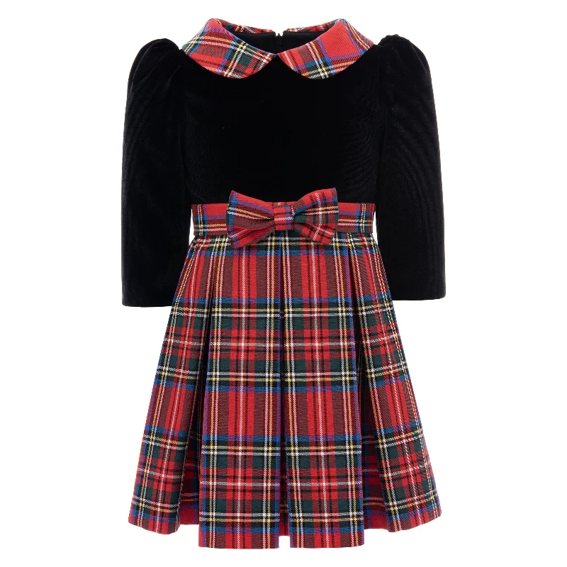 Black Plaid Collar Bow Dress Designer unclassified dresses